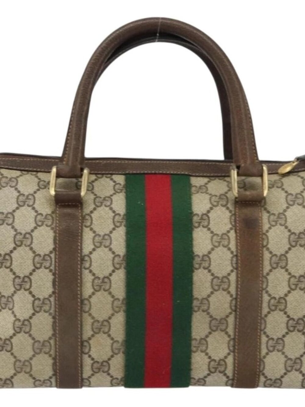 GUCCI GG Supreme Web Sherry Line Boston Bag PVC Beige Gold 010 378 Auth 159328 - Picture 3 of 16
